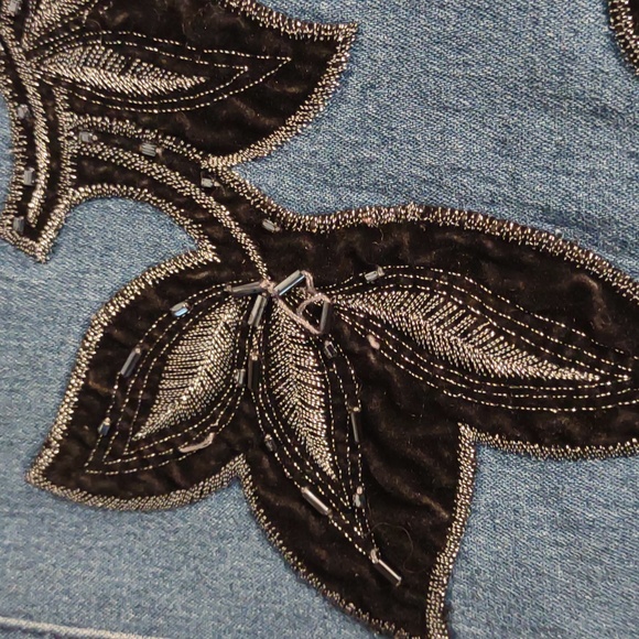 Vintage Victor Costa Women's Denim with Black Velvet Trim Beaded Jacket Small - Picture 14 of 16